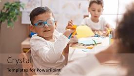  Presentation with paper cutting - PPT layouts having adorable-boys-student-smiling-confident background and a coral colored foreground