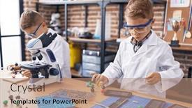  Presentation with molecules - Theme enhanced with adorable-boys-students-playing background and a coral colored foreground