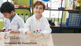  Presentation with molecules - PPT theme having adorable-boys-students-playing background and a soft green colored foreground