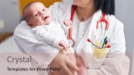  Presentation with baby doctor - Slide set with adorable-caucasian-baby-on-doctor background and a coral colored foreground