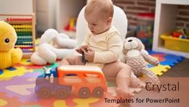  Presentation with baby toy - Presentation with adorable-caucasian-baby-playing background and a coral colored foreground