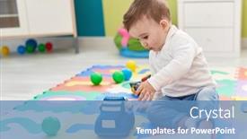  Presentation with baby toy - Slide set featuring adorable-caucasian-baby-playing background and a teal colored foreground