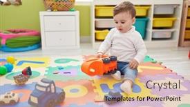  Presentation with baby toy - PPT theme featuring adorable-caucasian-baby-playing background and a coral colored foreground
