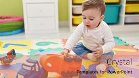  Presentation with baby toy - PPT theme featuring adorable-caucasian-baby-playing background and a coral colored foreground