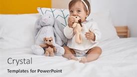  Presentation with doll - PPT theme enhanced with adorable-caucasian-baby-sitting background and a white colored foreground