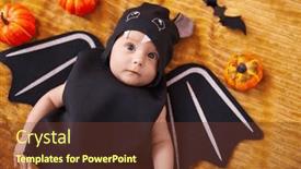  Presentation with costume - Presentation theme featuring adorable-caucasian-baby-wearing-bat background and a tawny brown colored foreground