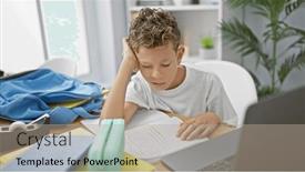  Presentation with tired - PPT theme featuring adorable-caucasian-blond-boy background and a mint green colored foreground