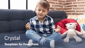  Presentation with exercise - PPT theme featuring adorable-caucasian-boy-doing-yoga background and a ocean colored foreground