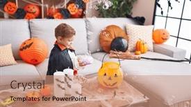  Presentation with halloween - Presentation theme having adorable-caucasian-boy-having-halloween background and a coral colored foreground