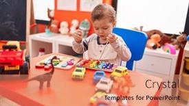  Presentation with xylophone - Slide deck featuring adorable-caucasian-boy-playing-xylophone background and a  colored foreground