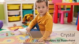  Presentation with xylophone - Slide deck having adorable-caucasian-boy-playing-xylophone background and a  colored foreground