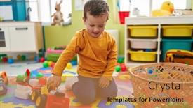  Presentation with tractor - PPT theme enhanced with adorable-caucasian-boy-playing background and a gold colored foreground