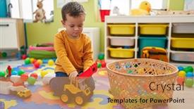 Presentation with tractor - Presentation design consisting of adorable-caucasian-boy-playing background and a gold colored foreground