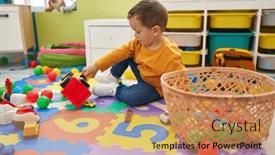  Presentation with tractor - Presentation design featuring adorable-caucasian-boy-playing background and a coral colored foreground