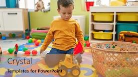  Presentation with tractor - Presentation having adorable-caucasian-boy-playing background and a gold colored foreground