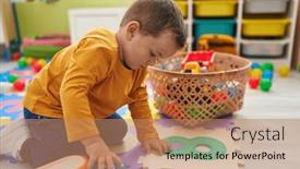  Presentation with truck - Presentation theme having adorable-caucasian-boy-playing background and a coral colored foreground
