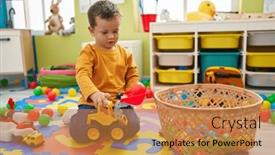  Presentation with tractor - Presentation theme featuring adorable-caucasian-boy-playing background and a gold colored foreground