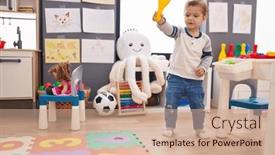  Presentation with bowling - Slide set with adorable-caucasian-boy-playing background and a coral colored foreground