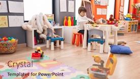  Presentation with dinosaur - PPT theme consisting of adorable-caucasian-boy-playing background and a lemonade colored foreground