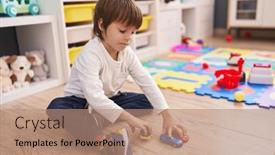  Presentation with kindergarten - Presentation design featuring adorable-caucasian-boy-playing background and a  colored foreground