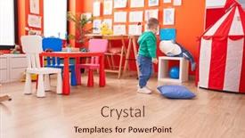  Presentation with kindergarten - Presentation theme enhanced with adorable-caucasian-boy-playing background and a lemonade colored foreground