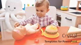  Presentation with baby toy - Presentation featuring adorable-caucasian-boy-playing background and a coral colored foreground
