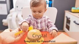  Presentation with baby toy - Slide set enhanced with adorable-caucasian-boy-playing background and a coral colored foreground