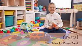  Presentation with dinosaur - PPT theme enhanced with adorable-caucasian-boy-playing background and a coral colored foreground