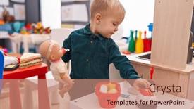  Presentation with doll - PPT layouts consisting of adorable-caucasian-boy-standing and a coral colored foreground