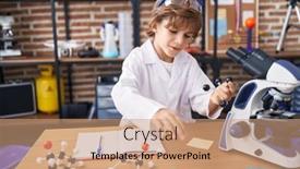  Presentation with molecules - Theme enhanced with adorable-caucasian-boy-student-holding background and a coral colored foreground