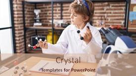  Presentation with molecules - PPT theme having adorable-caucasian-boy-student-holding background and a coral colored foreground