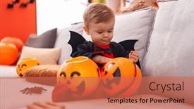  Presentation with halloween bat - Presentation theme with adorable-caucasian-boy-wearing-bat background and a coral colored foreground