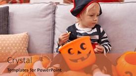  Presentation with pirate - Presentation theme featuring adorable-caucasian-boy-wearing-pirate background and a red colored foreground