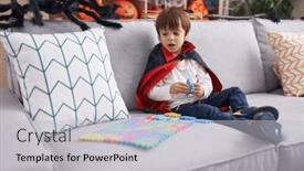  Presentation with vampire - Presentation theme featuring adorable-caucasian-boy-wearing-vampire background and a light gray colored foreground