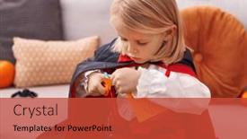  Presentation with paper cutting - PPT theme consisting of adorable-caucasian-boy-wearing-vampire background and a red colored foreground