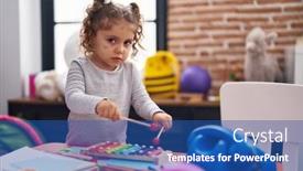  Presentation with xylophone - Slide deck having adorable-caucasian-girl-playing-xylophone background and a ocean colored foreground