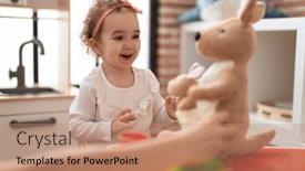  Presentation with kangaroo - Presentation design consisting of adorable-caucasian-girl-playing background and a coral colored foreground