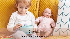  Presentation with doll - PPT theme enhanced with adorable-caucasian-girl-playing background and a coral colored foreground