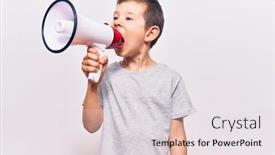 Presentation with angry kid - Presentation design consisting of adorable-caucasian-kid-boy background and a light gray colored foreground