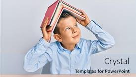  Presentation with thinking - Beautiful PPT theme featuring adorable-caucasian-kid-holding-book backdrop and a light blue colored foreground