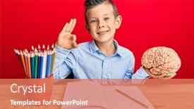  Presentation with friendly - Slide deck having adorable-caucasian-kid-holding-brain background and a coral colored foreground