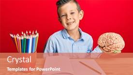  Presentation with confident - PPT theme enhanced with adorable-caucasian-kid-holding-brain background and a coral colored foreground