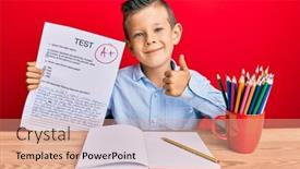  Presentation with test - PPT theme having adorable-caucasian-kid-holding-passed background and a coral colored foreground