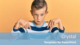 Presentation with advertisement - Cool new slide deck with adorable-caucasian-kid-wearing-casual backdrop and a light blue colored foreground