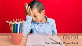  Presentation with memory book - Colorful presentation design enhanced with adorable-caucasian-kid-writing-book backdrop and a coral colored foreground