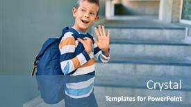  Presentation with saying goodbye - Amazing presentation theme having adorable-caucasian-student-boy-smiling backdrop and a teal colored foreground