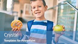  Presentation with school apple - Audience pleasing PPT theme consisting of adorable-caucasian-student-boy-smiling backdrop and a teal colored foreground