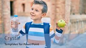  Presentation with green city - Presentation design enhanced with adorable-caucasian-student-boy-smiling background and a light blue colored foreground