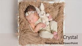  Presentation with rabbit - Audience pleasing presentation theme consisting of adorable child napping on her back with a lovely rabbit toy in a basket topview backdrop and a coral colored foreground