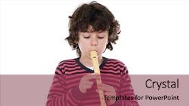  Presentation with flute - Colorful PPT theme enhanced with adorable child playing flute on a over white background backdrop and a violet colored foreground